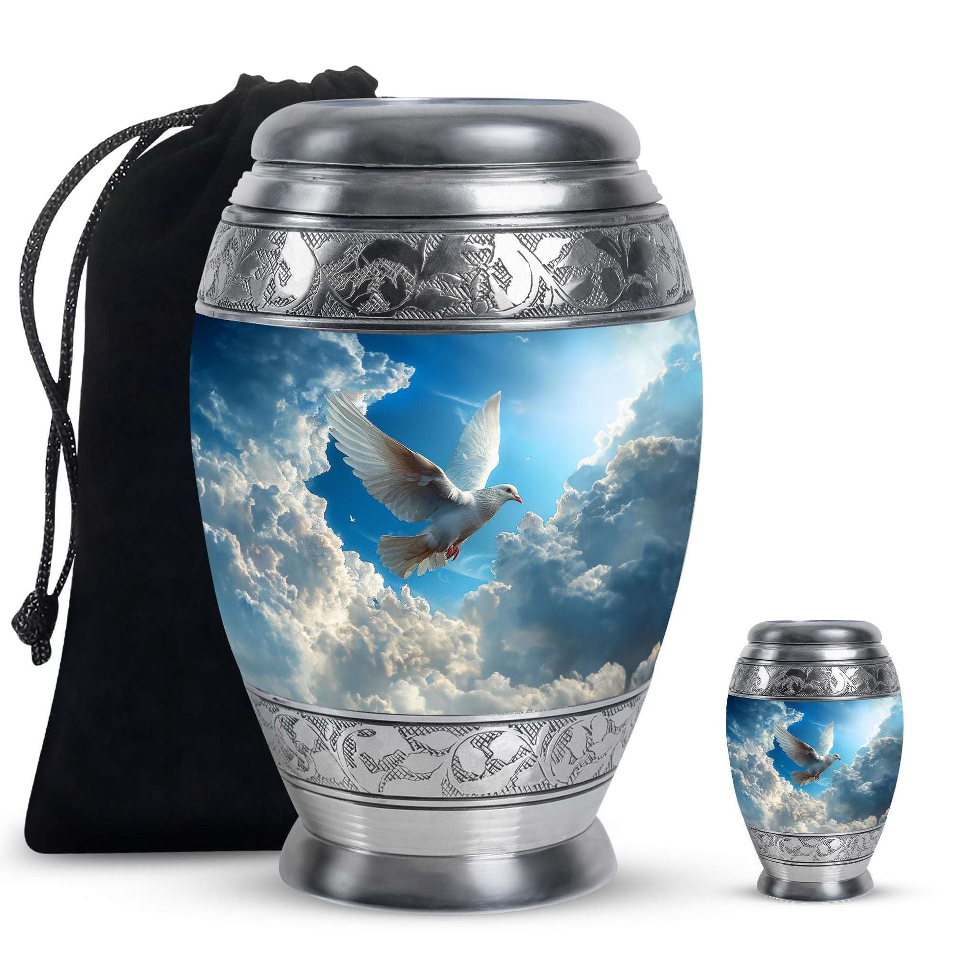 Dove Theme Large Urn With 1 Keepsake Urn