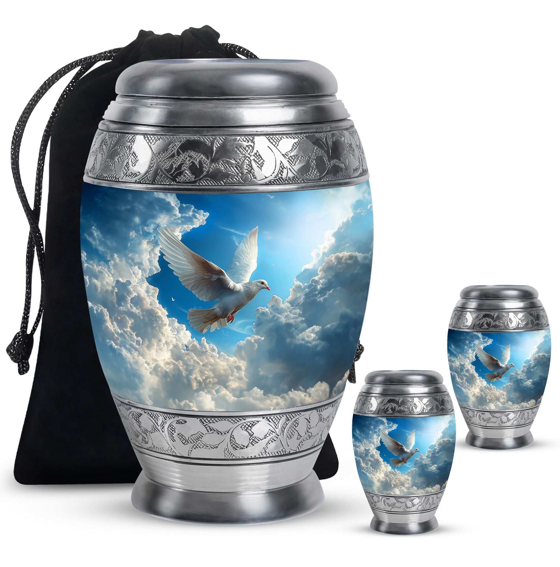 Dove Theme Large Urn With 2 Keepsake Urn