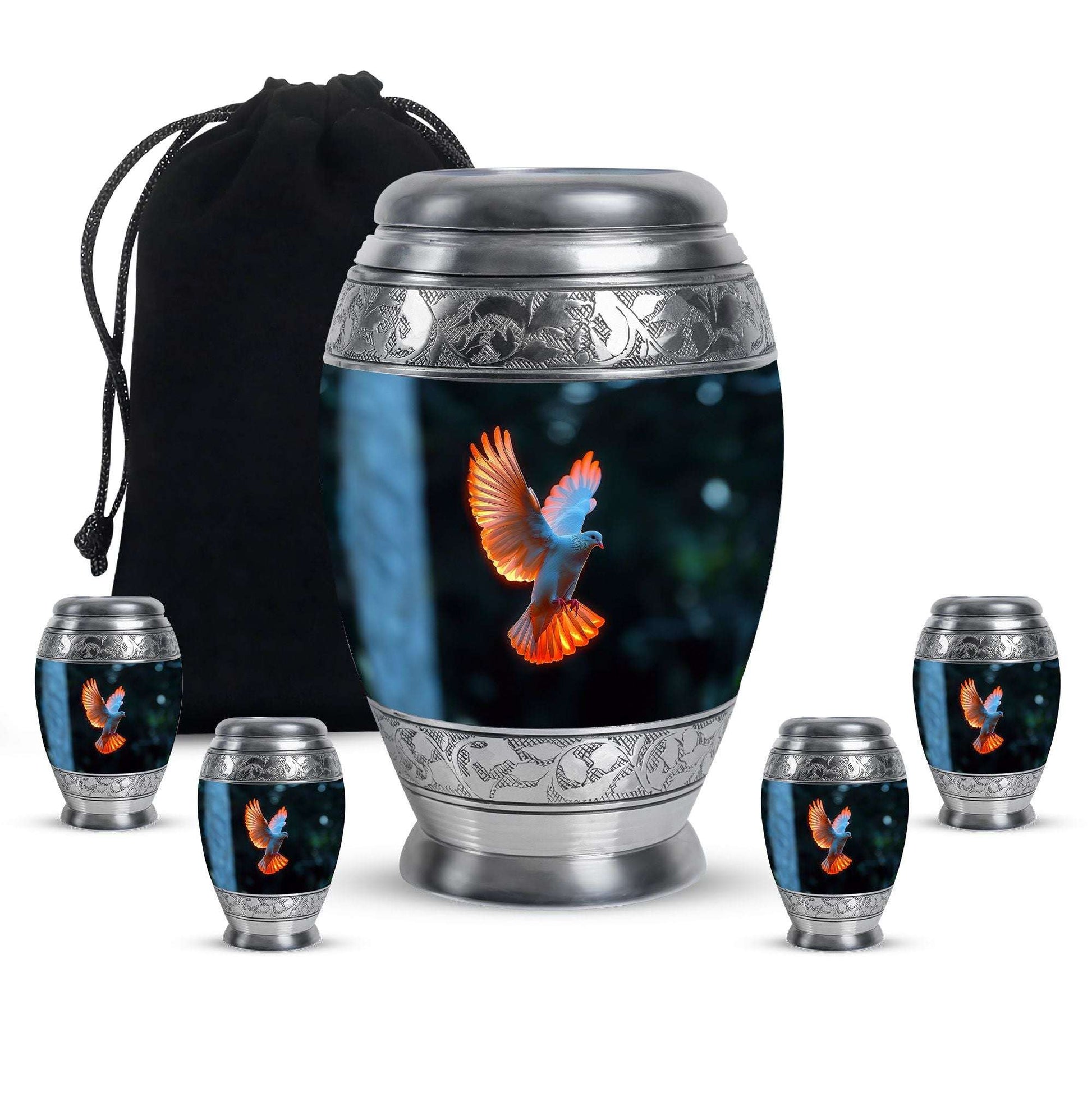 Dove Theme Large Urn With 4 Keepsake Urn