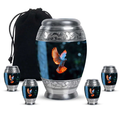 Dove Theme Large Urn With 4 Keepsake Urn
