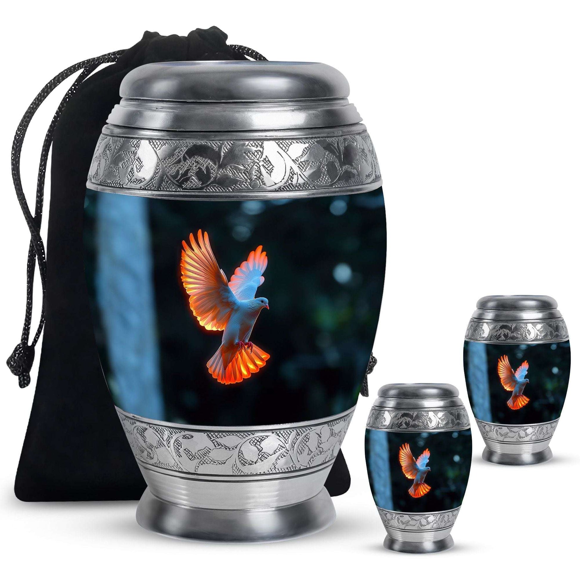 Dove Theme Large Urn With 2 Keepsake Urn