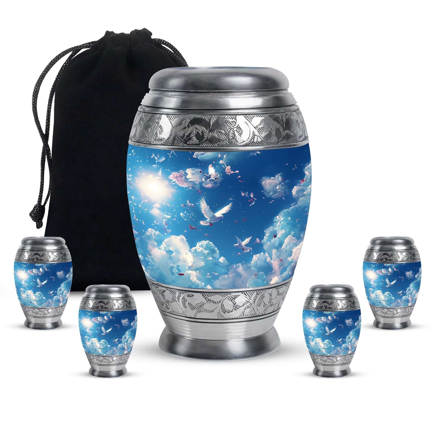 Dove Theme Large Urn With 4 Keepsake Urn