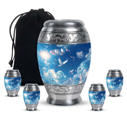 Dove Theme Large Urn With 4 Keepsake Urn