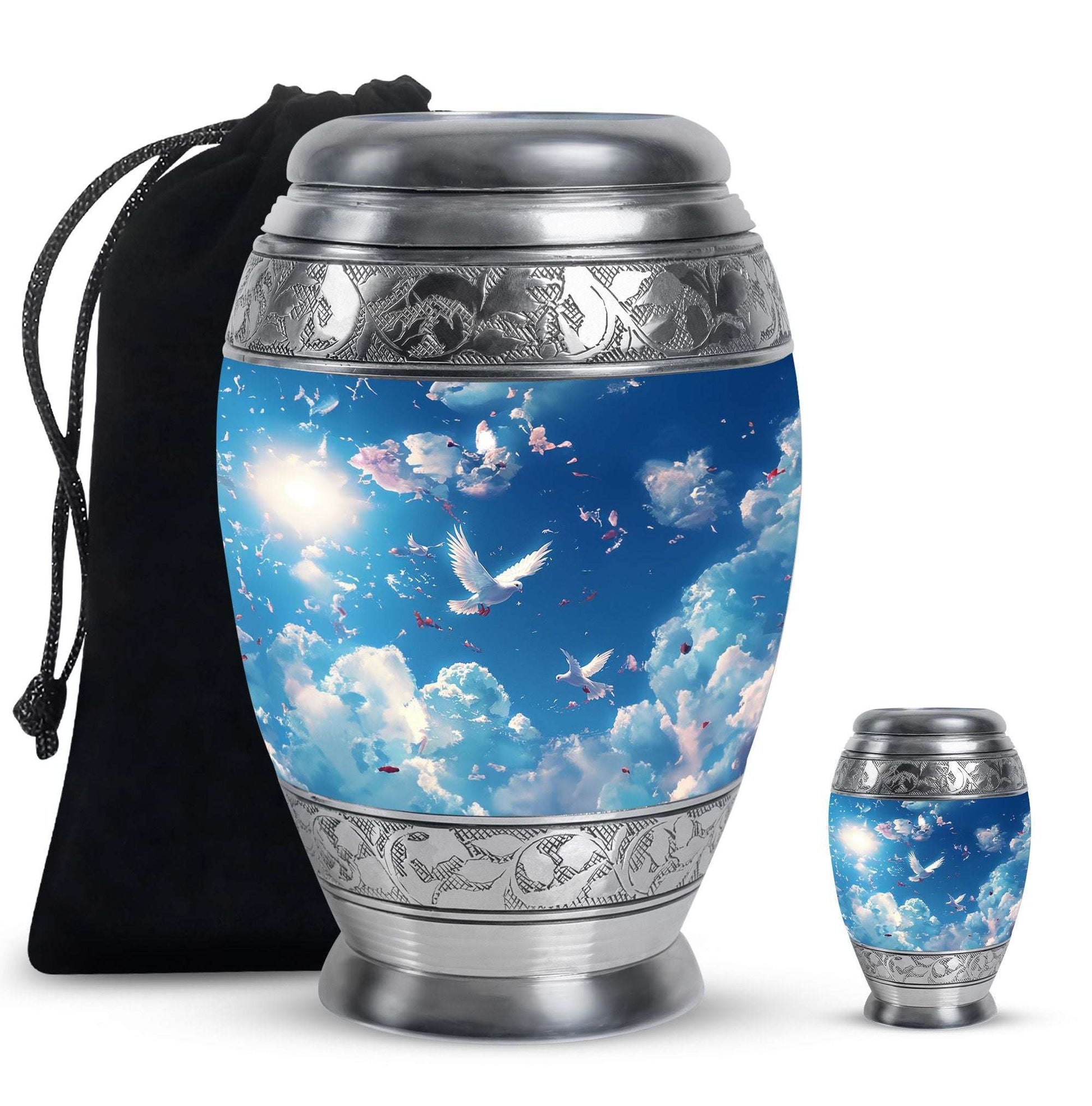 Dove Theme Large Urn With 1 Keepsake Urn