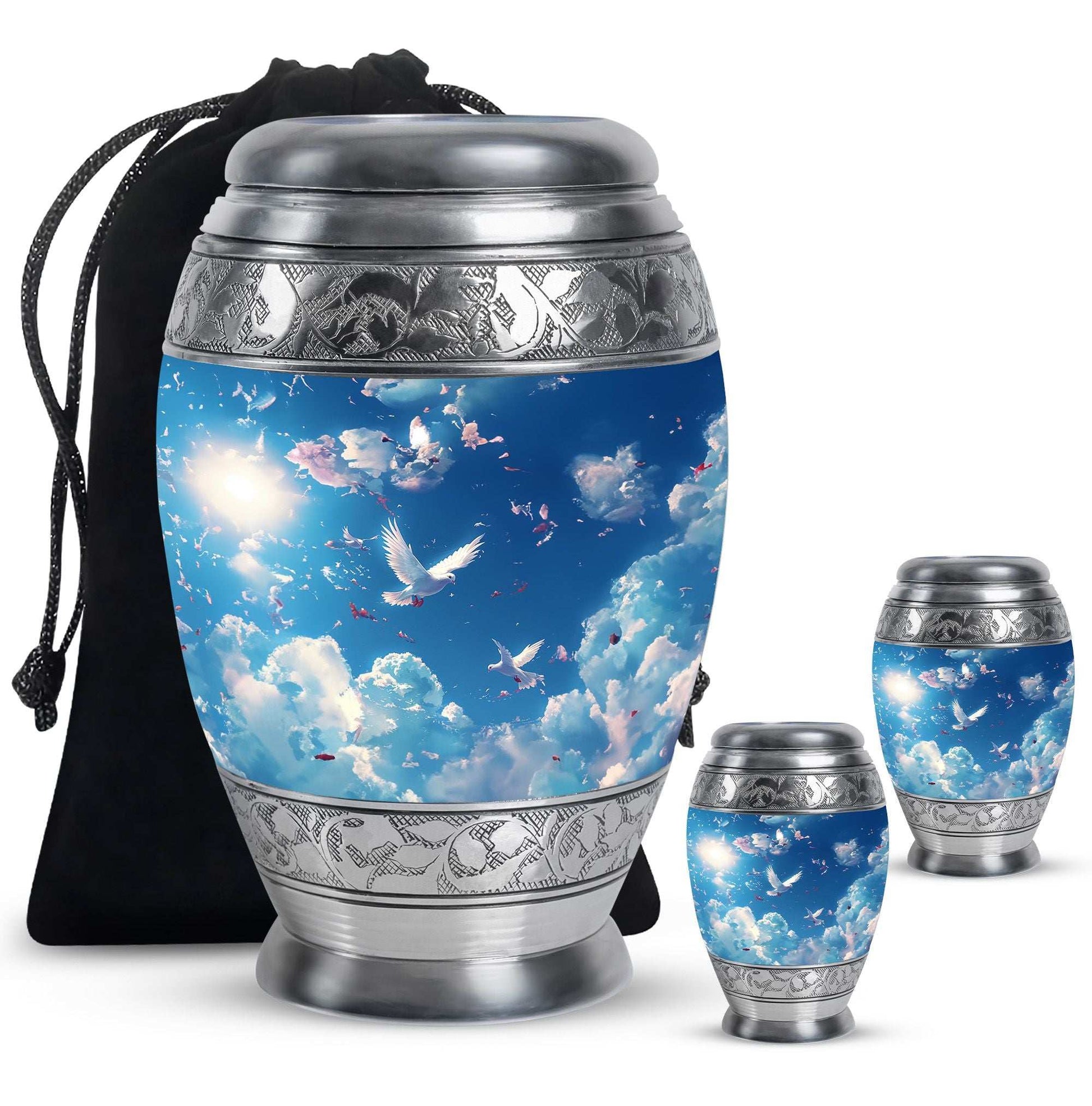 Dove Theme Large Urn With 2 Keepsake Urn