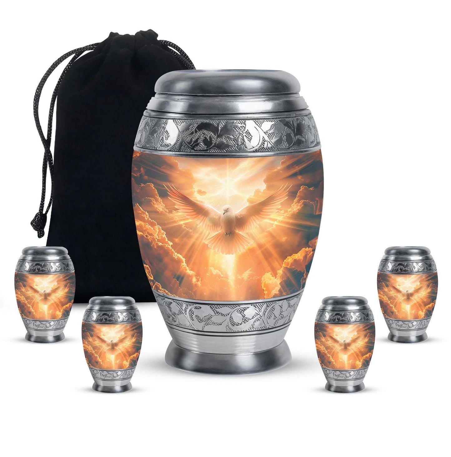 Dove Theme Large Urn With 4 Keepsake Urn