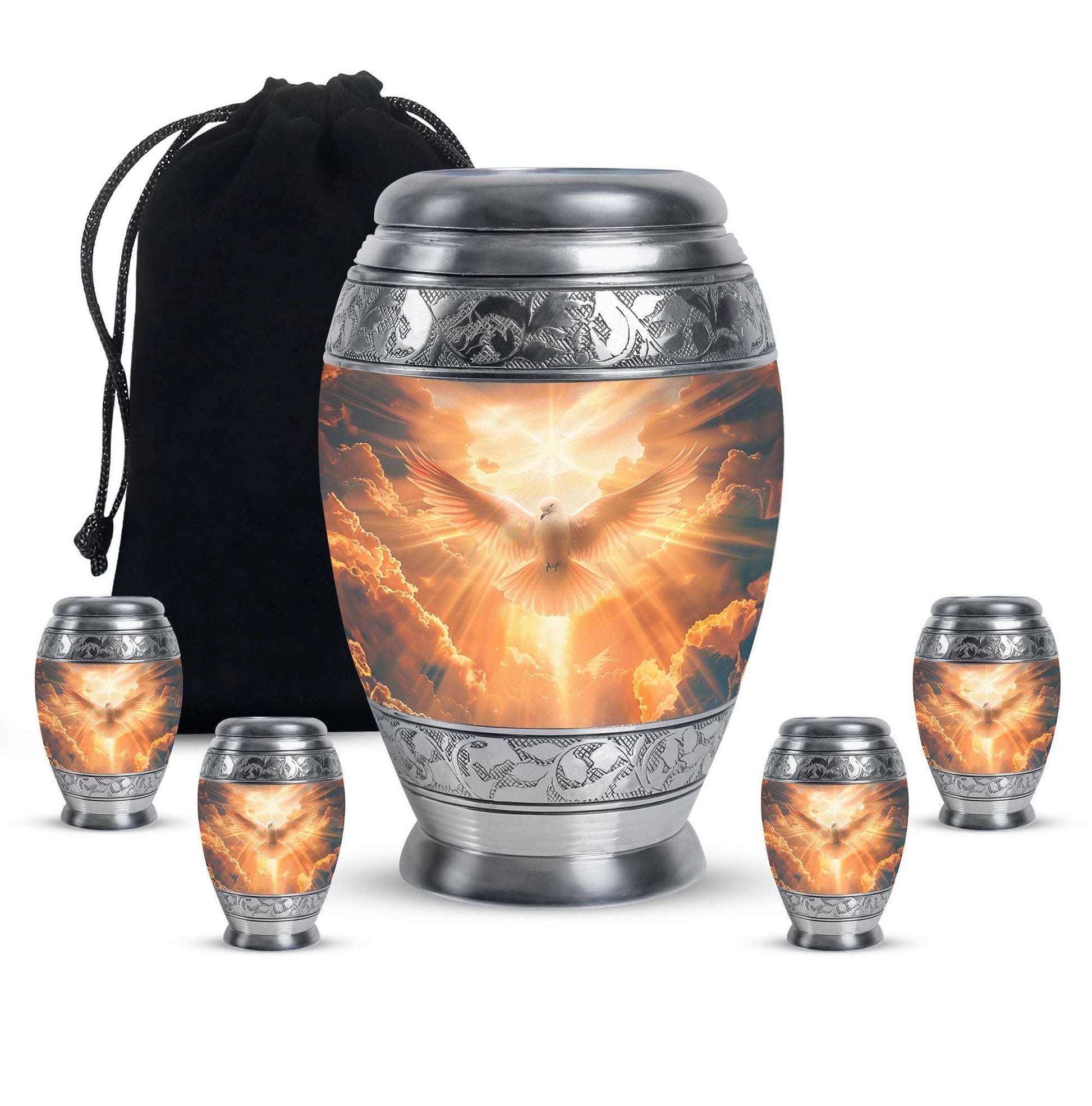 Dove Theme Large Urn With 4 Keepsake Urn