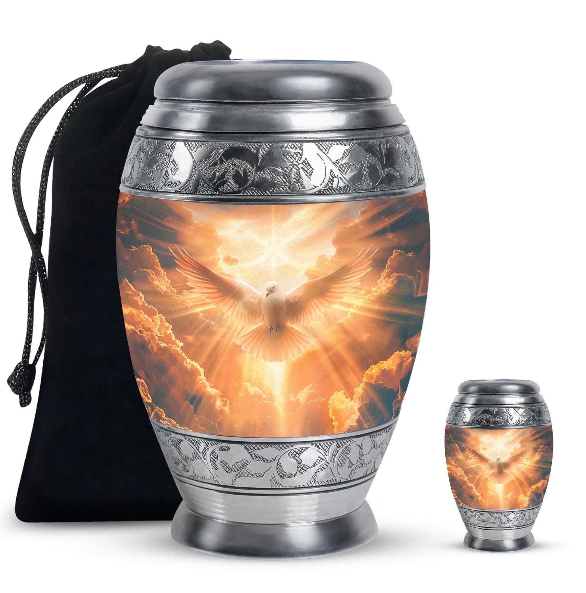 Dove Theme Large Urn With 1 Keepsake Urn