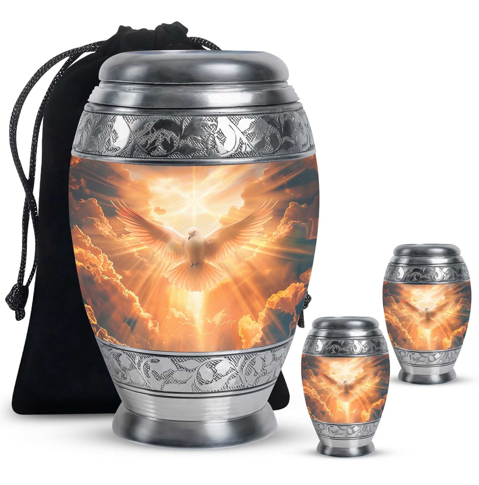 Dove Theme Large Urn With 2 Keepsake Urn
