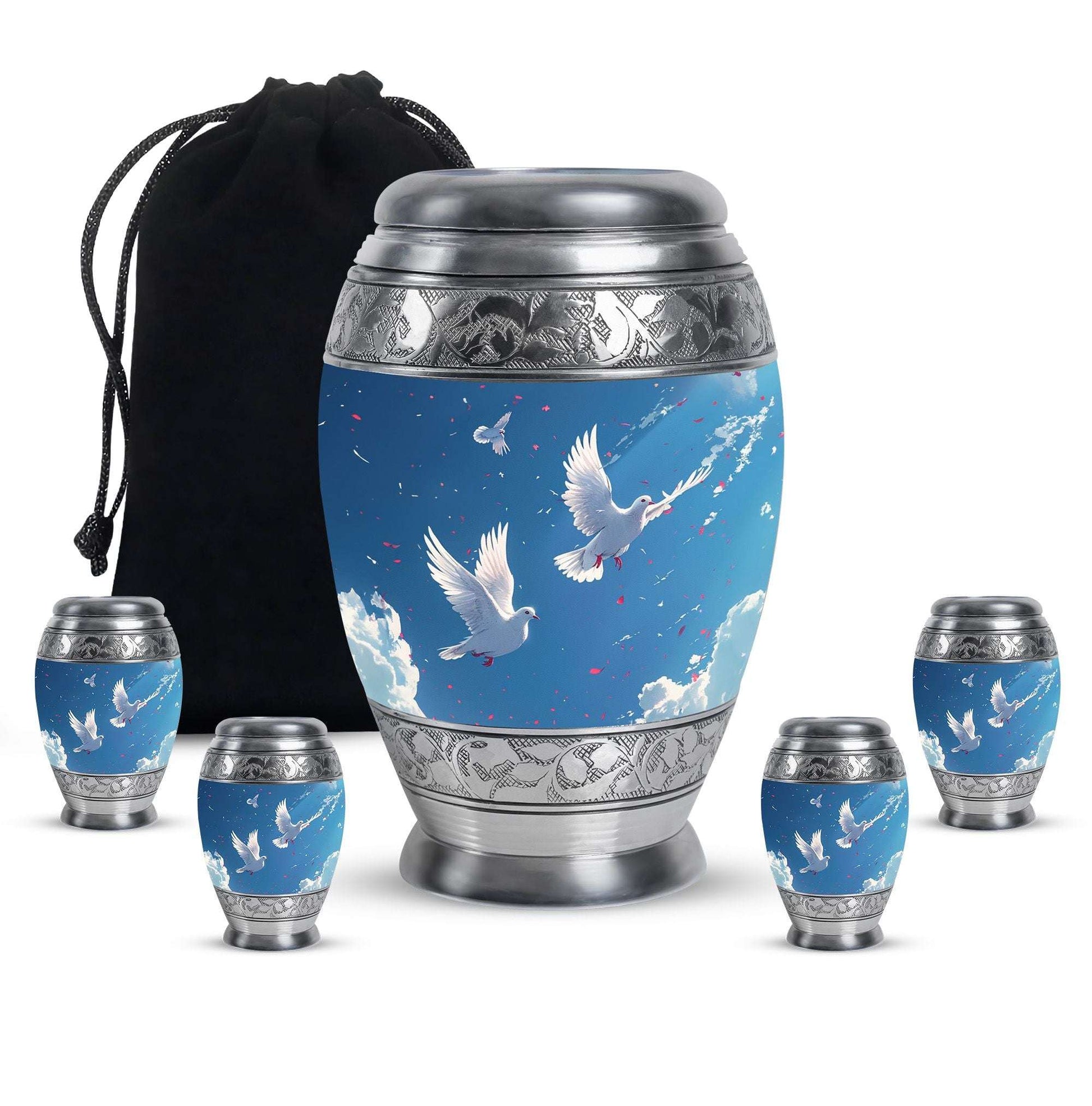 Dove Theme Large Urn With 4 Keepsake Urn
