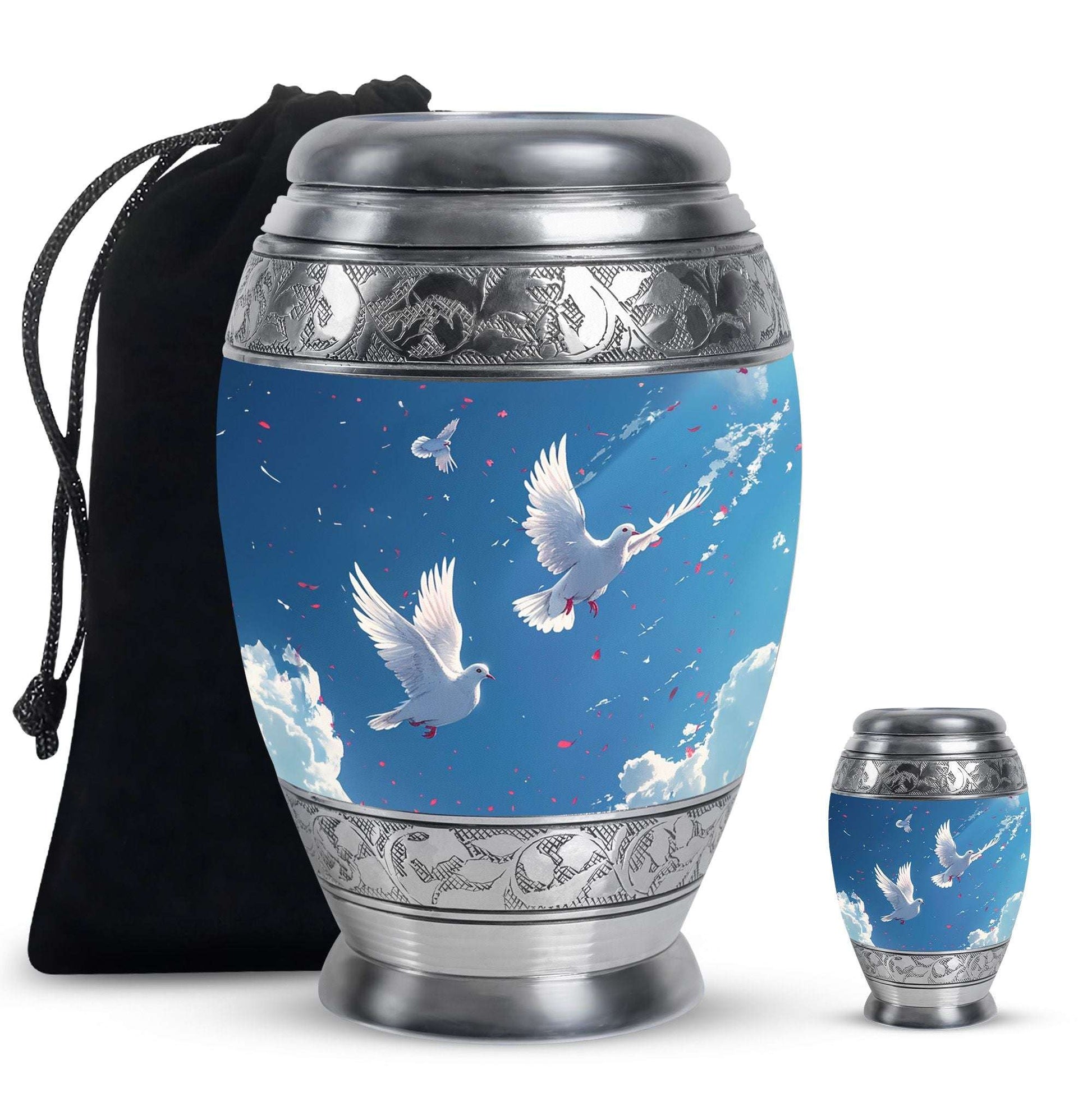Dove Theme Large Urn With 1 Keepsake Urn