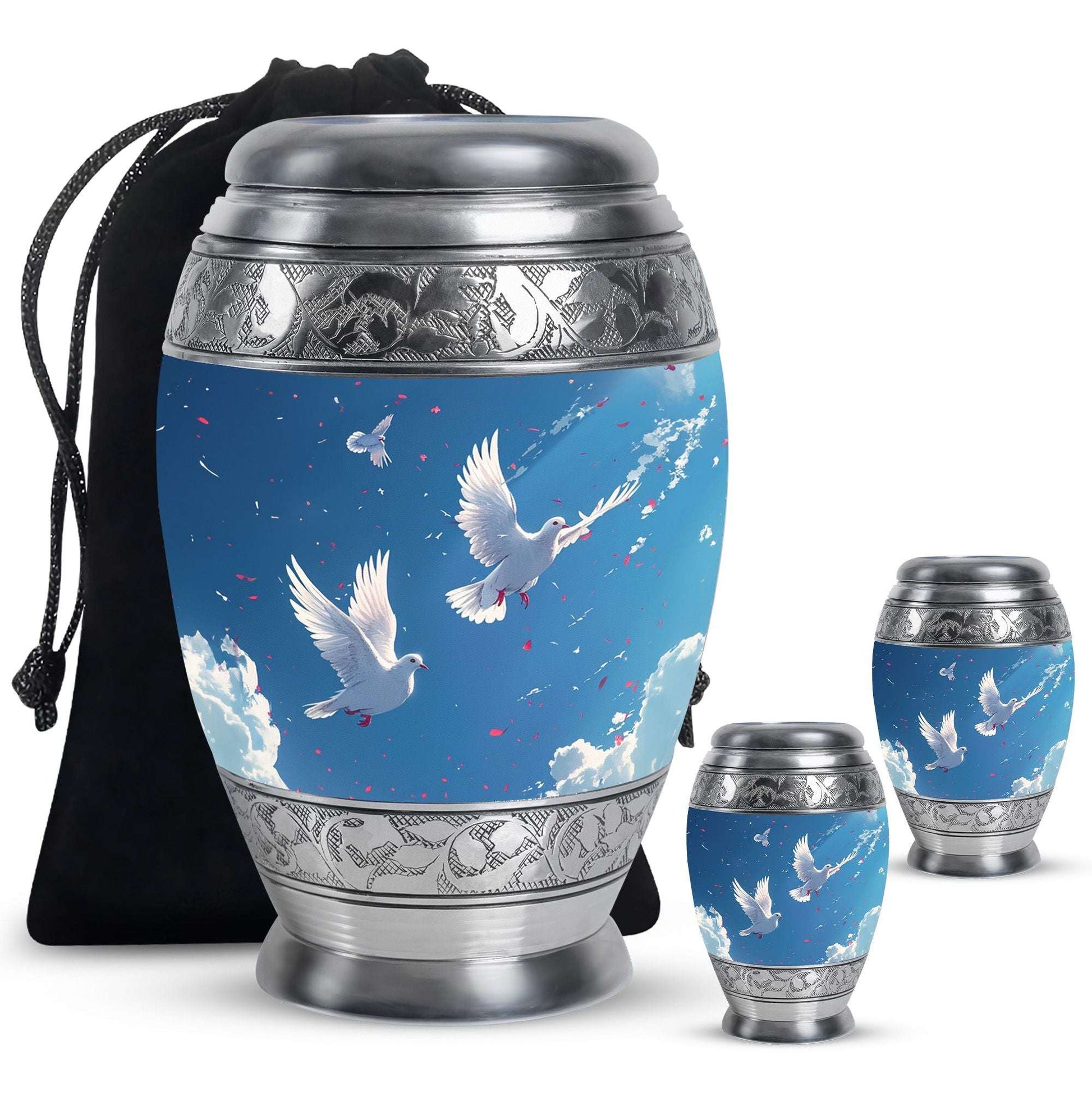 Dove Theme Large Urn With 2 Keepsake Urn