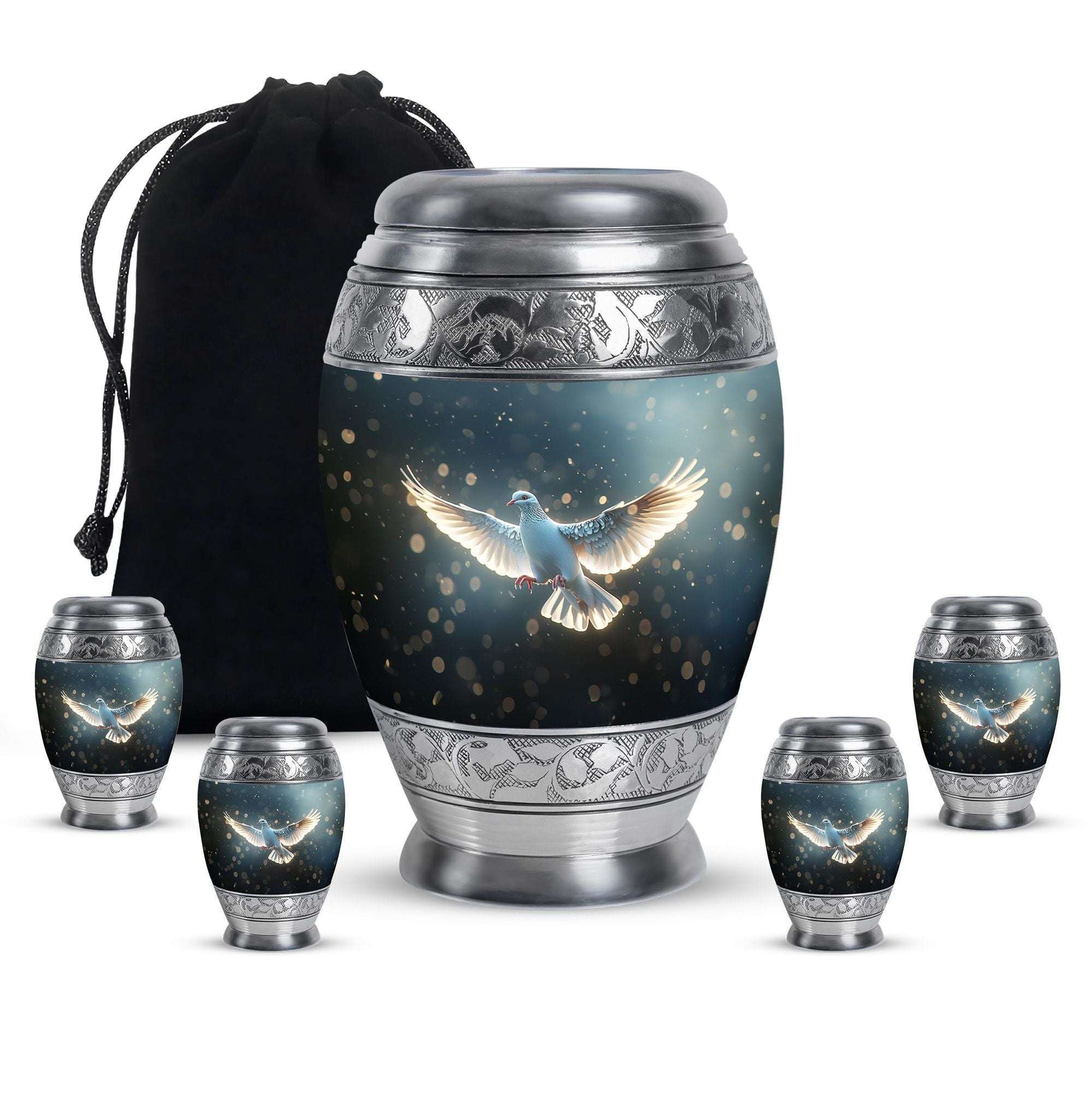 Dove Theme Large Urn With 4 Keepsake Urn