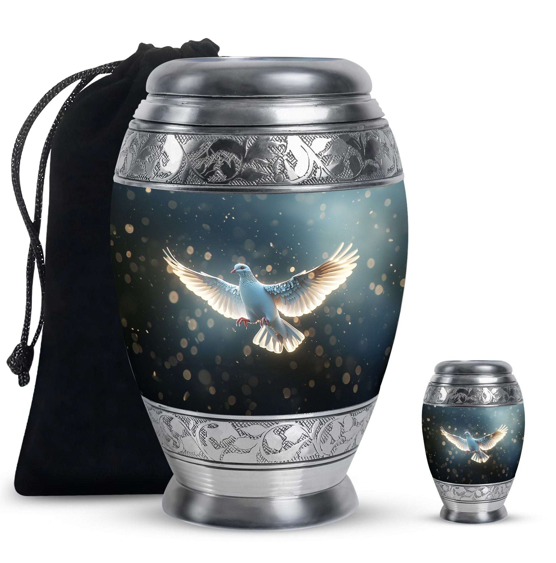 Dove Theme Large Urn With 1 Keepsake Urn