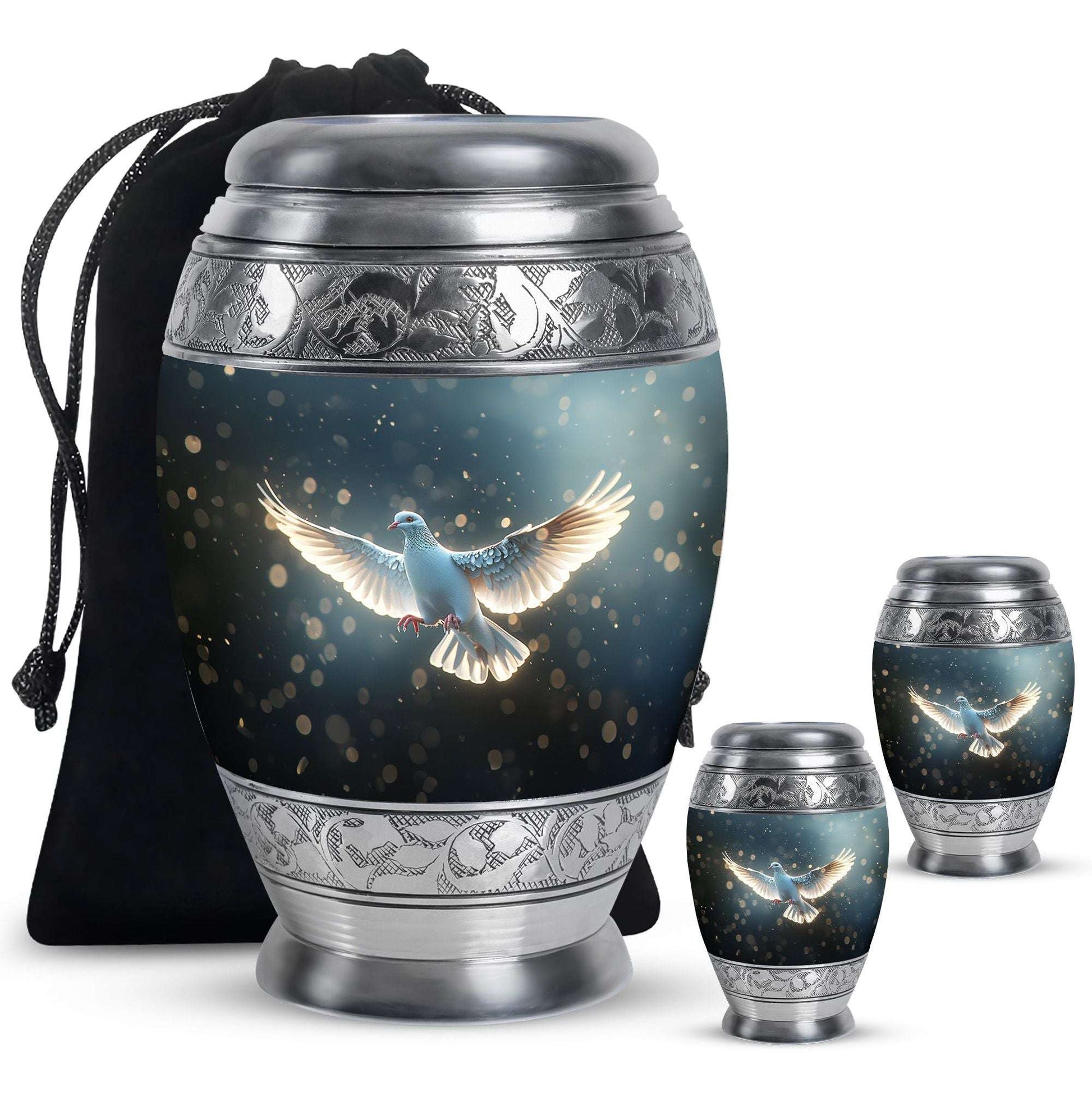 Dove Theme Large Urn With 2 Keepsake Urn