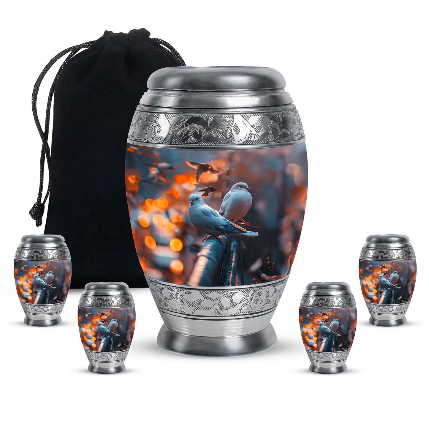 Dove Theme Large Urn With 4 Keepsake Urn