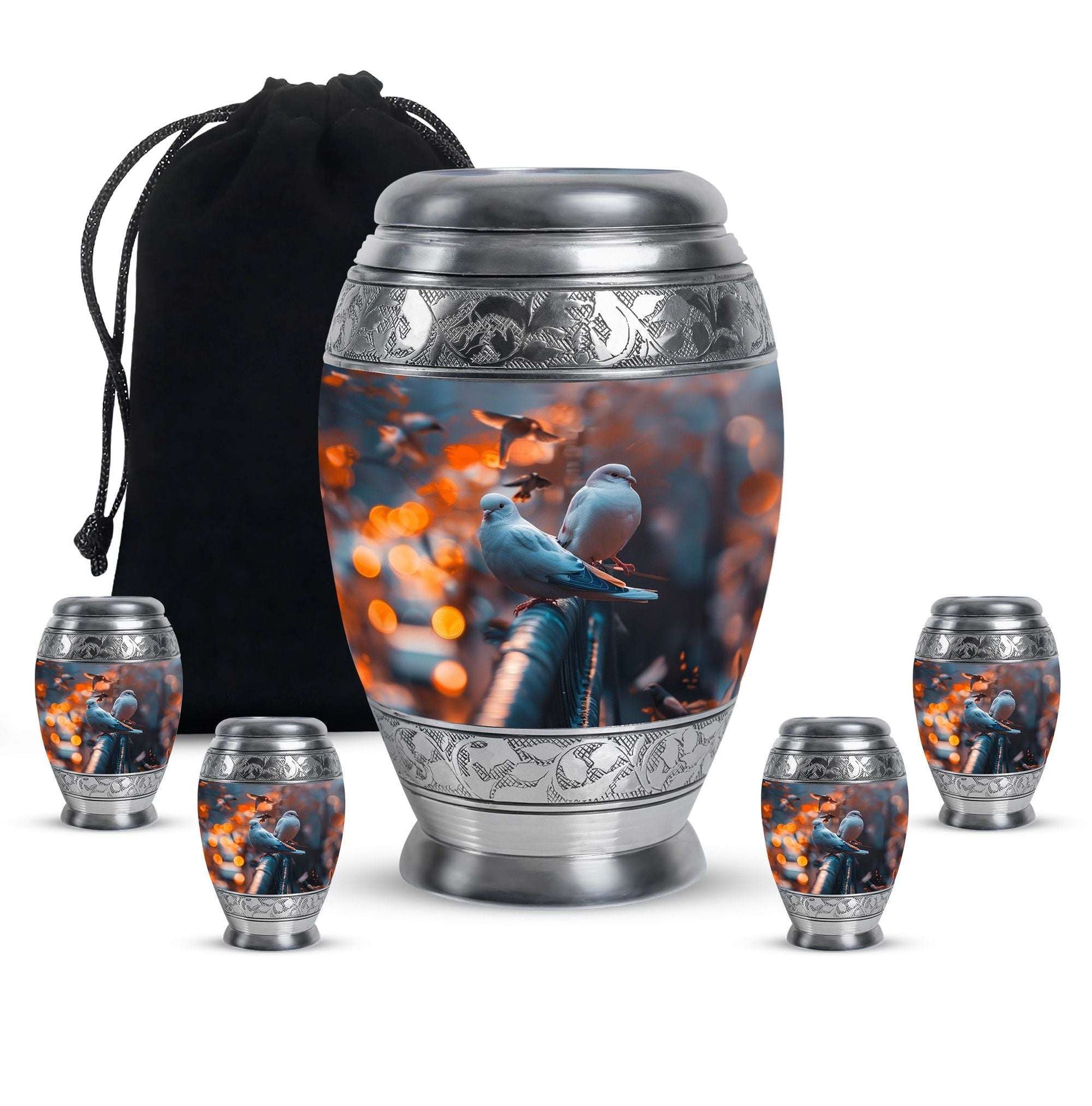 Dove Theme Large Urn With 4 Keepsake Urn