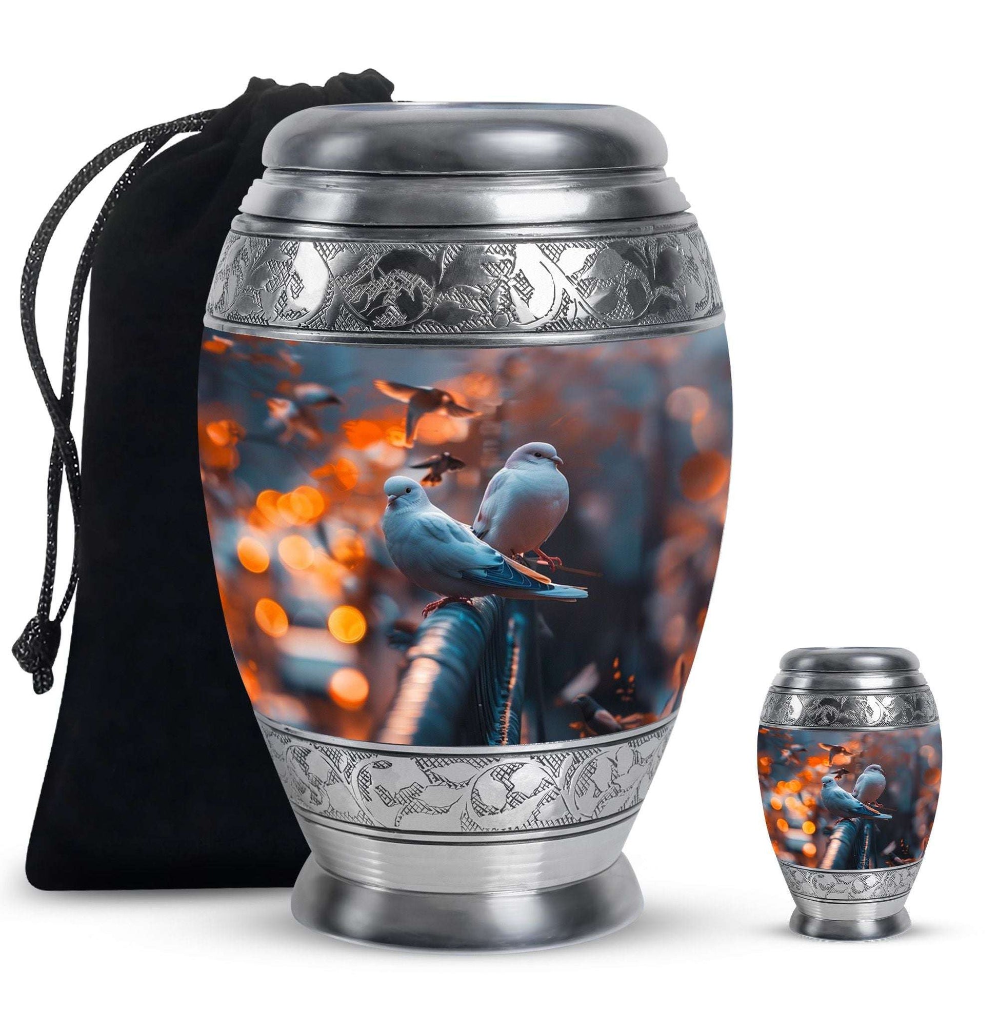 Dove Theme Large Urn With 1 Keepsake Urn