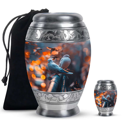 Dove Theme Large Urn With 1 Keepsake Urn
