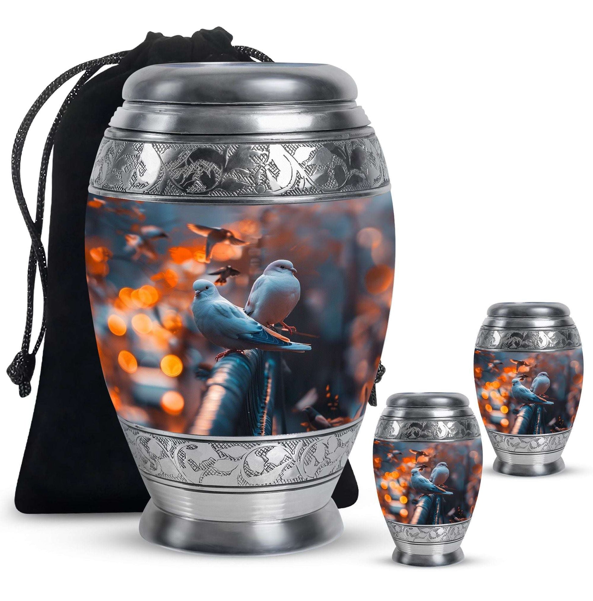 Dove Theme Large Urn With 2 Keepsake Urn