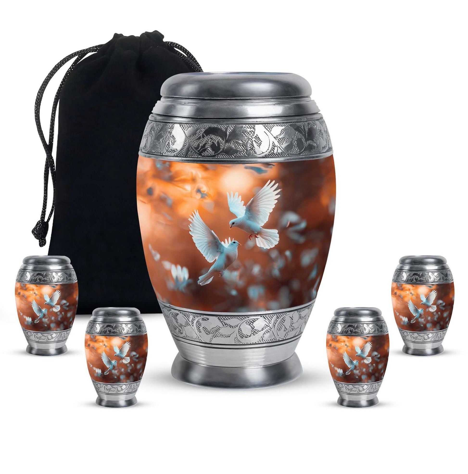 Dove Theme Large Urn With 4 Keepsake Urn