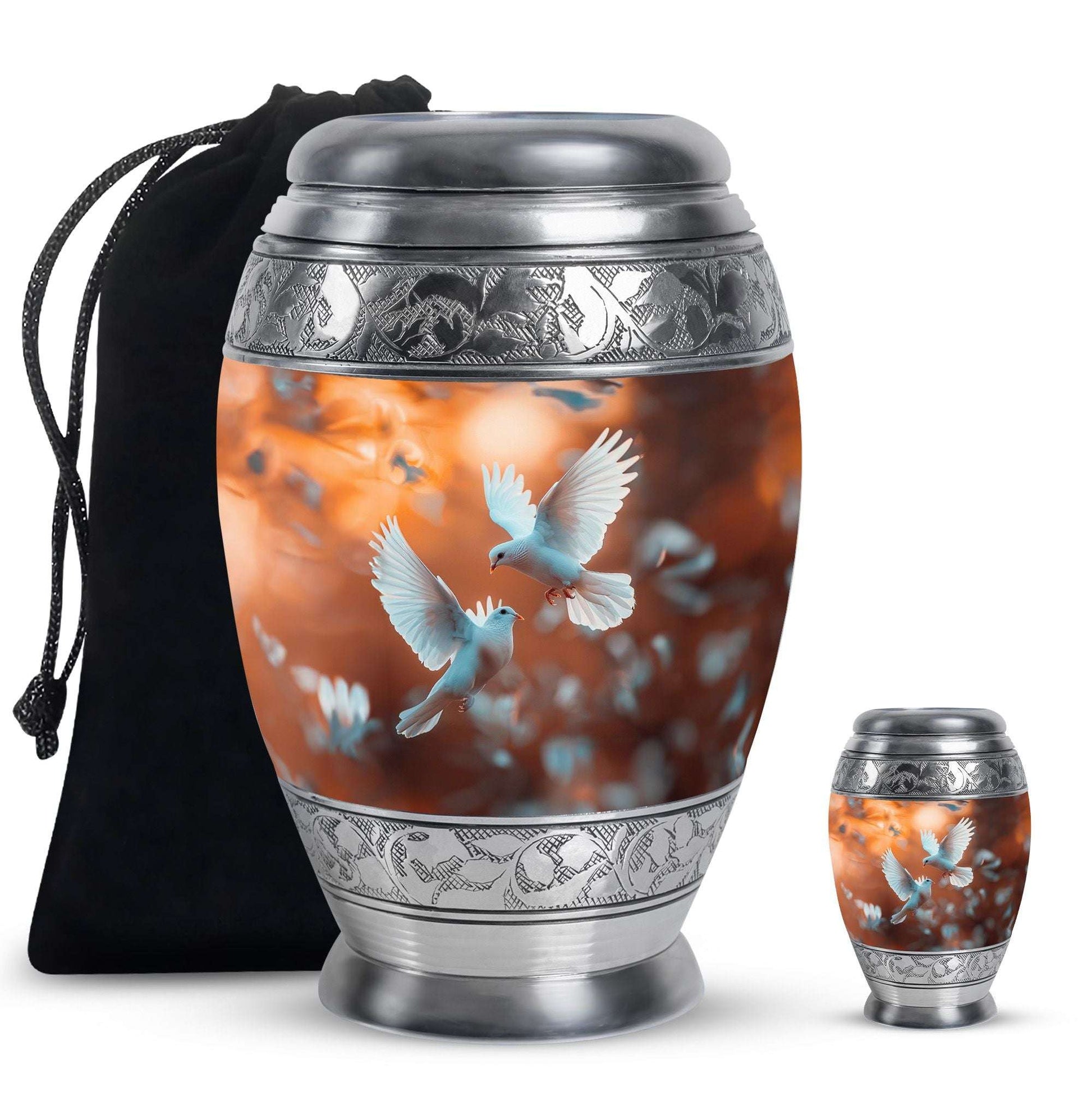 Dove Theme Large Urn With 1 Keepsake Urn