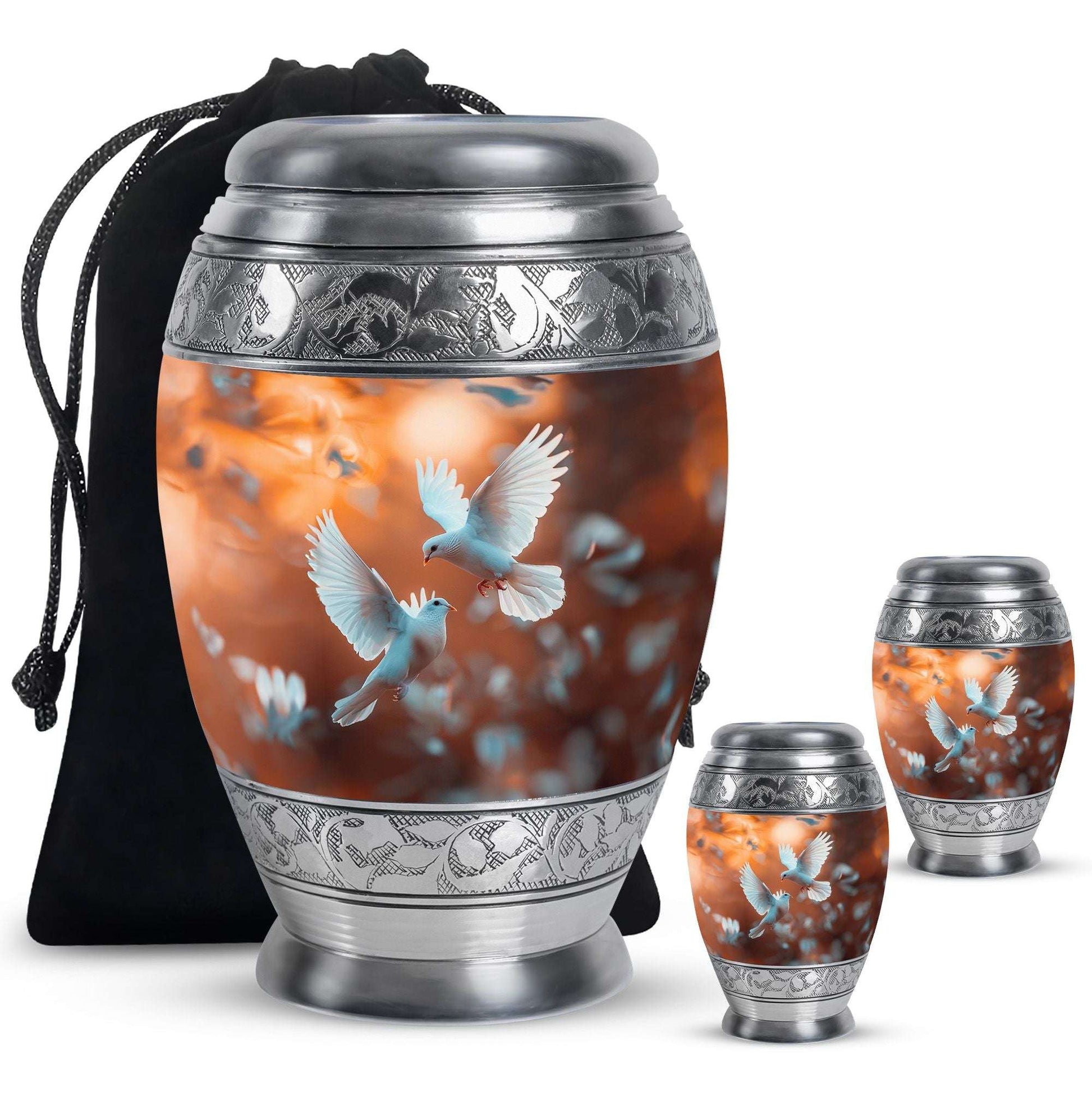 Dove Theme Large Urn With 2 Keepsake Urn