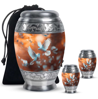 Dove Theme Large Urn With 2 Keepsake Urn