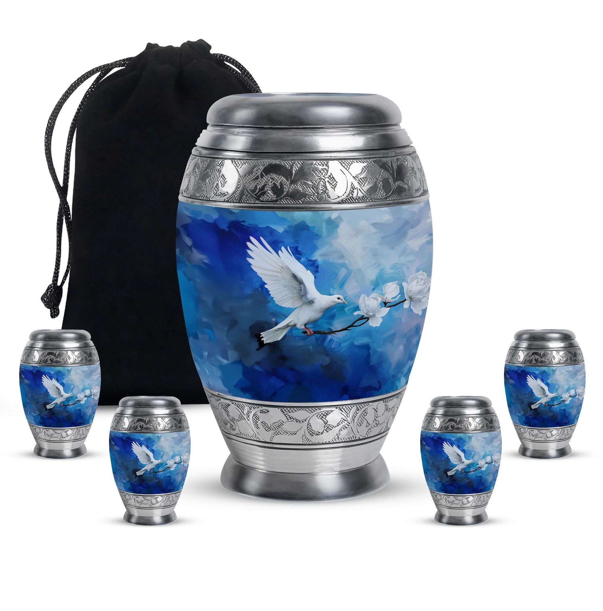Dove Theme Large Urn With 4 Keepsake Urn