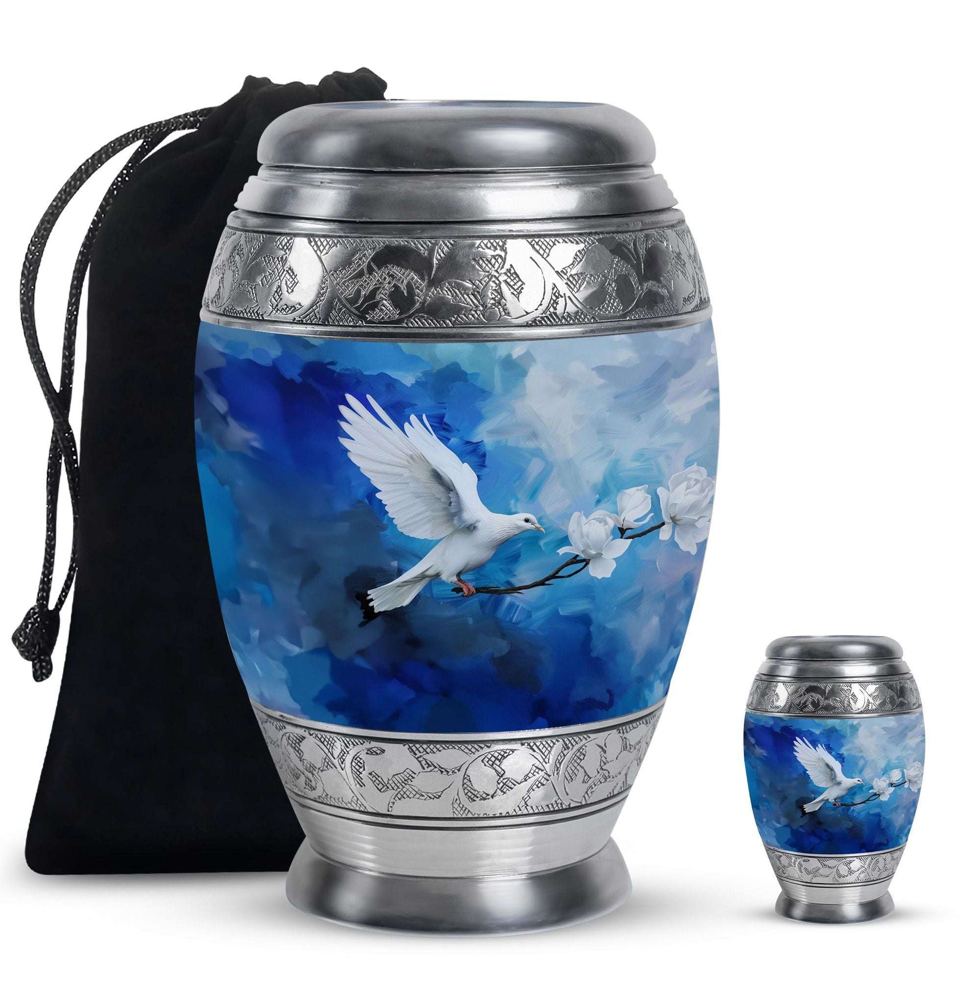 Dove Theme Large Urn With 1 Keepsake Urn