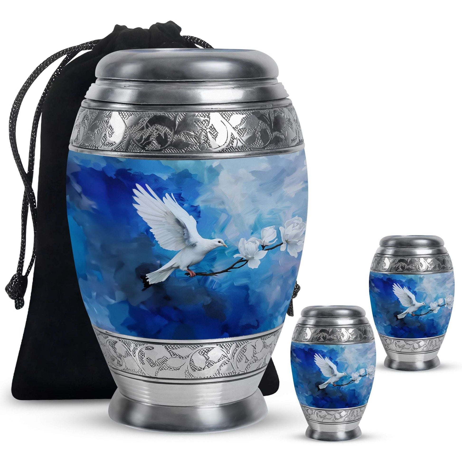 Dove Theme Large Urn With 2 Keepsake Urn