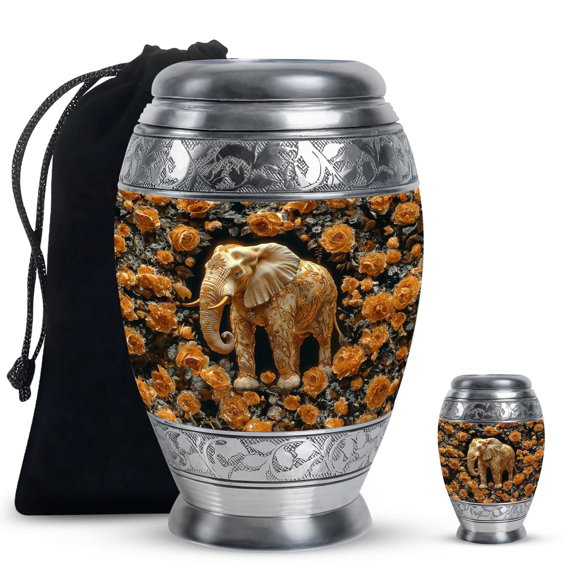 Elephant Theme Large Urn With 1 Keepsake Urn