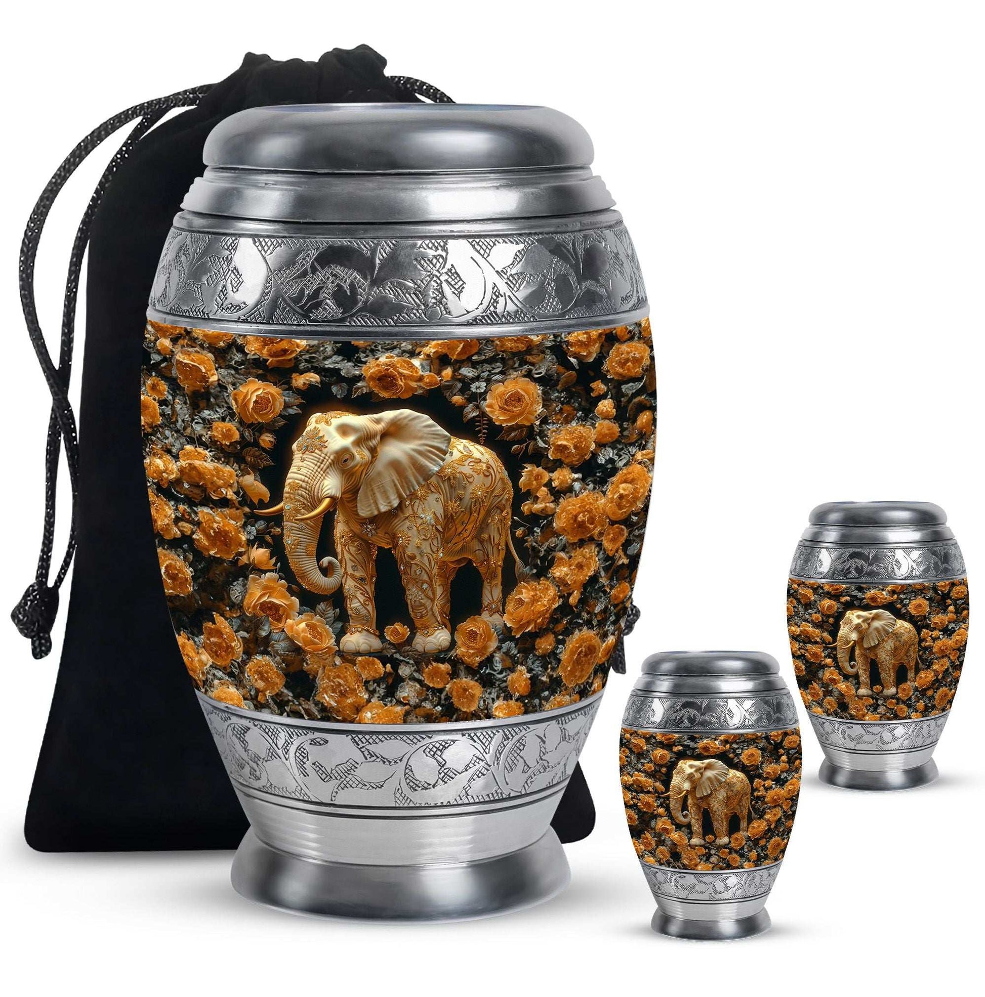 Elephant Theme Large Urn With 2 Keepsake Urn