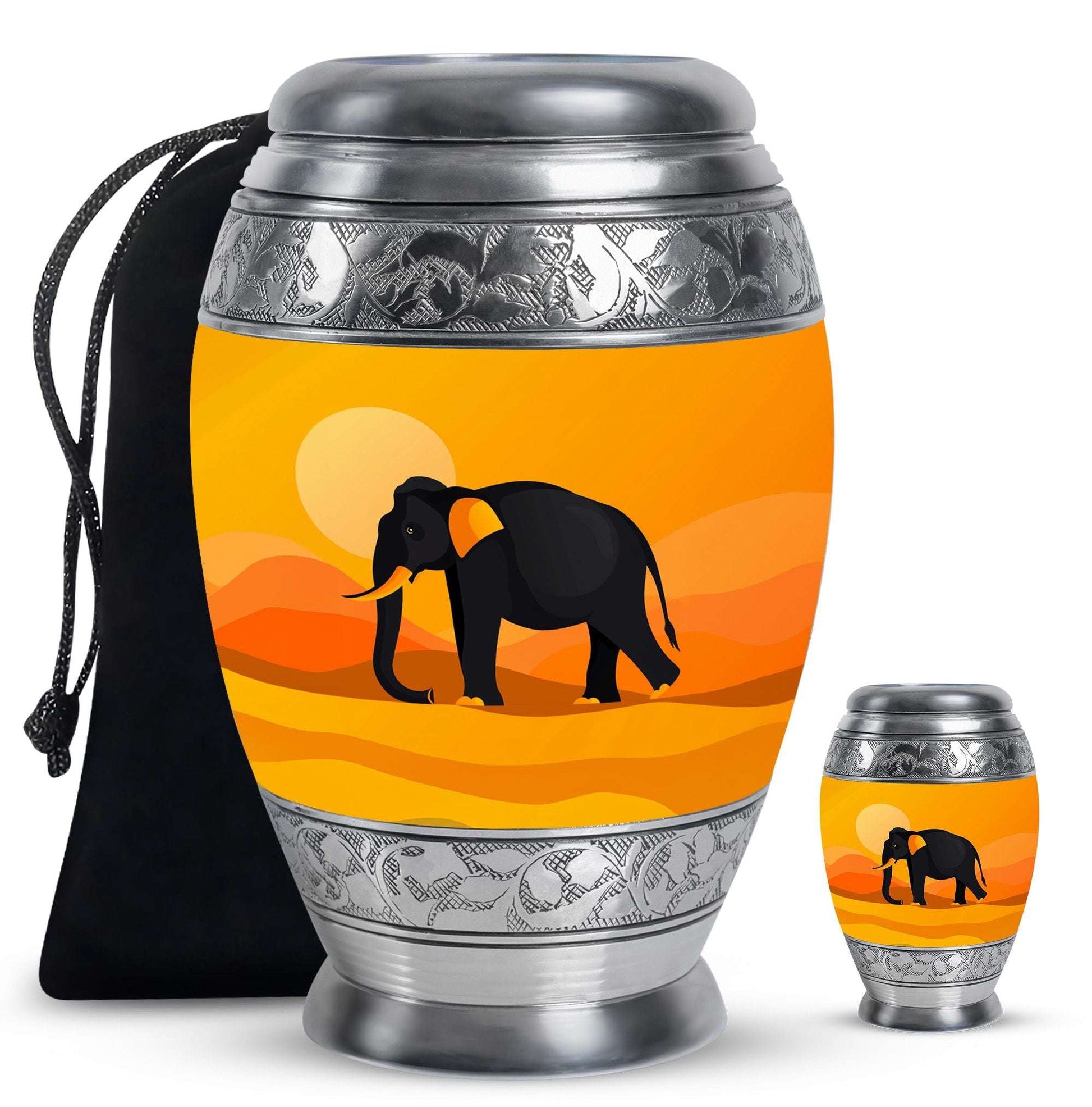 Elephant Theme Large Urn With 1 Keepsake Urn
