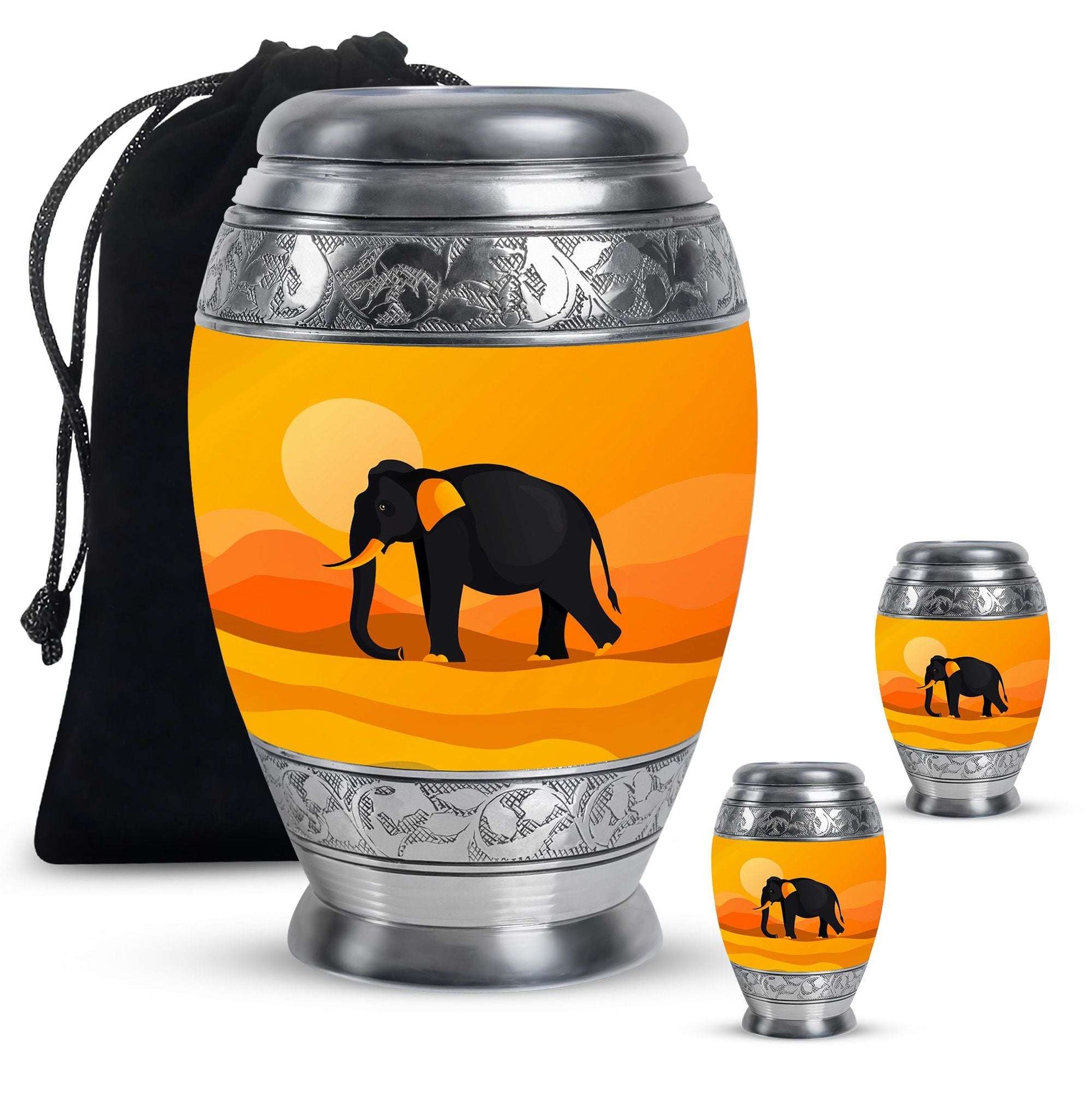 Elephant Theme Large Urn With 2 Keepsake Urn