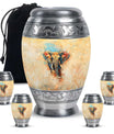 Elephant Theme Large Urn With 4 Keepsake Urn