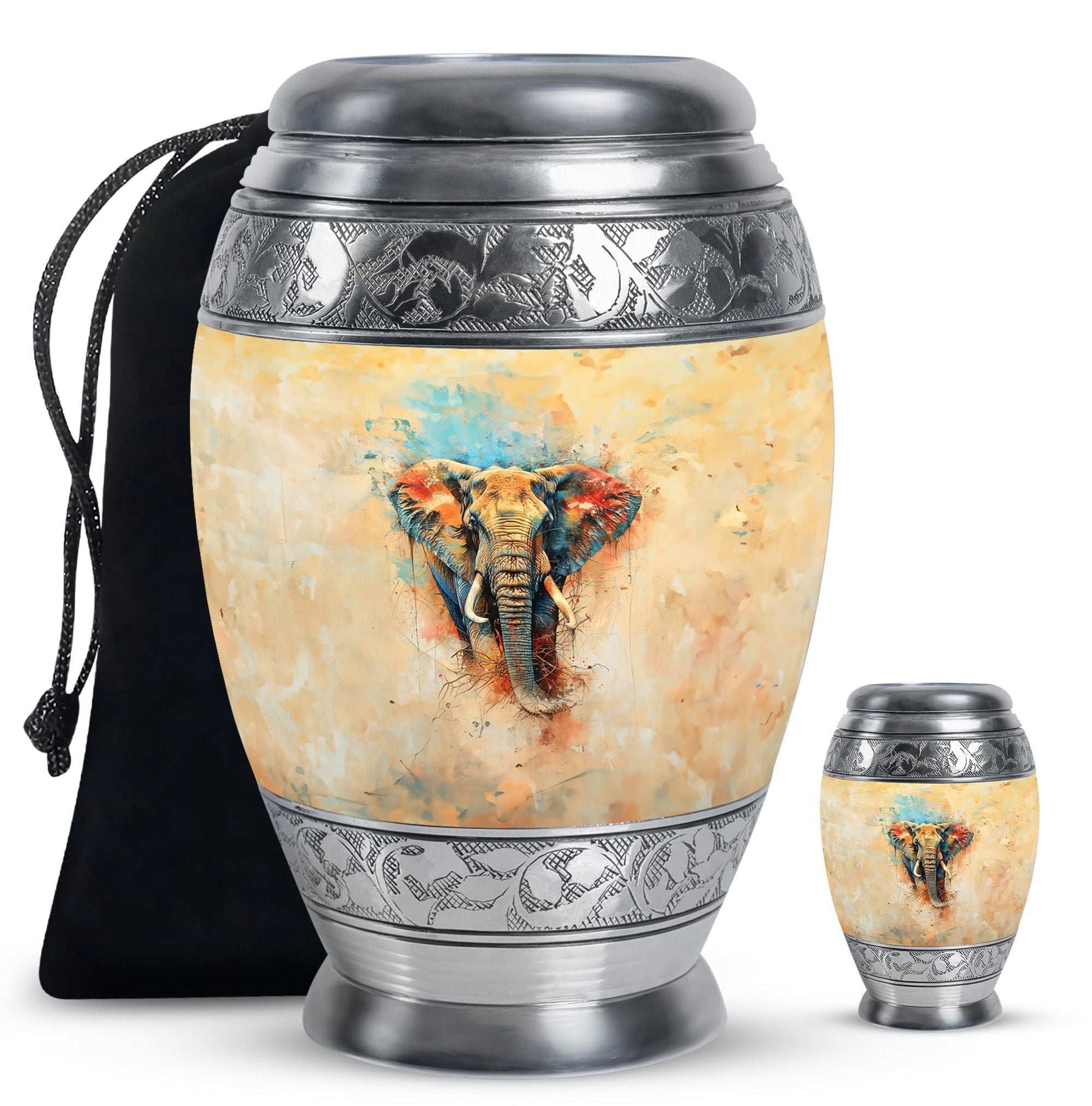 Elephant Theme Large Urn With 1 Keepsake Urn