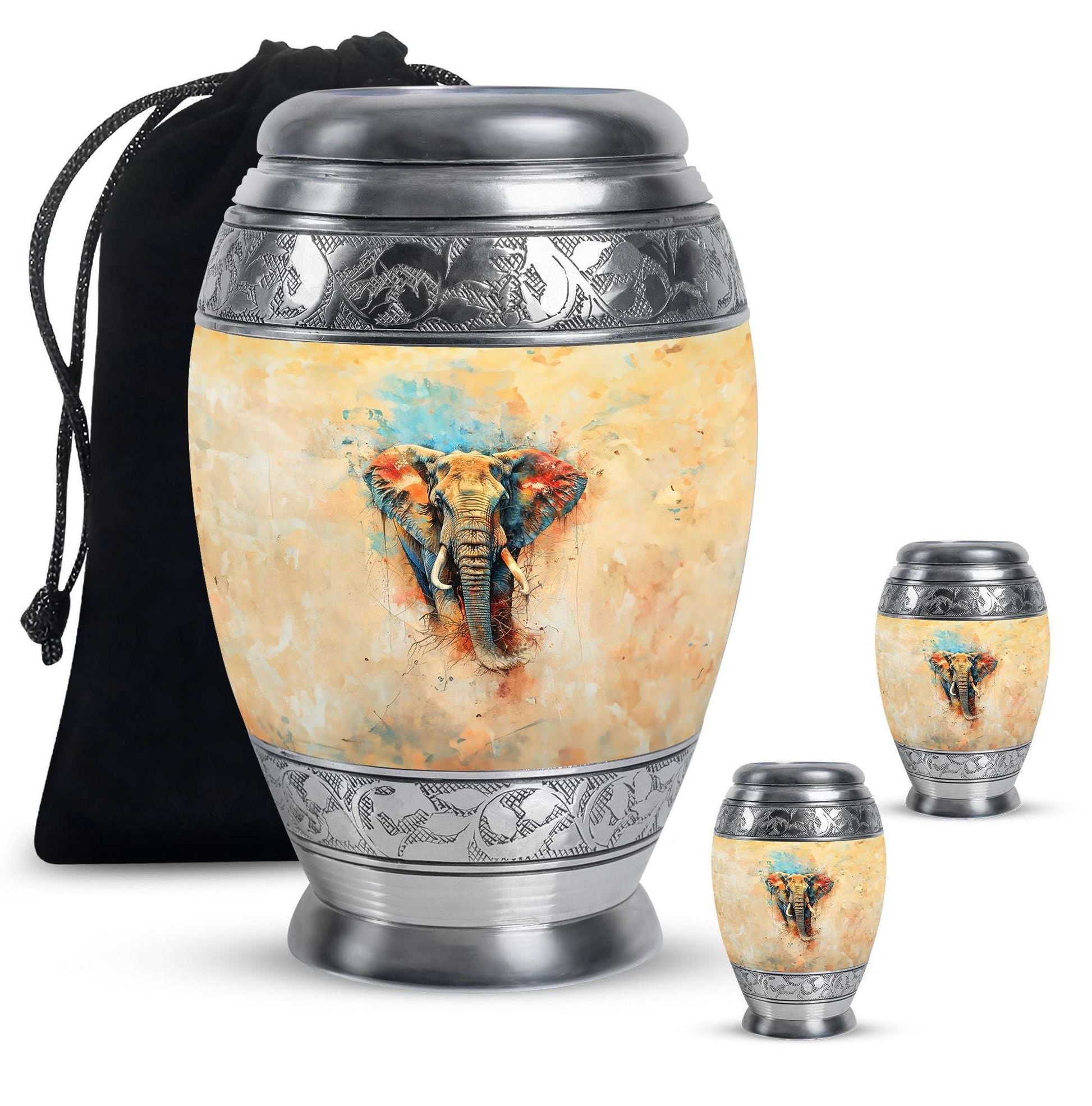 Elephant Theme Large Urn With 2 Keepsake Urn