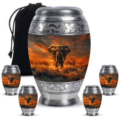 Elephant Theme Large Urn With 4 Keepsake Urn