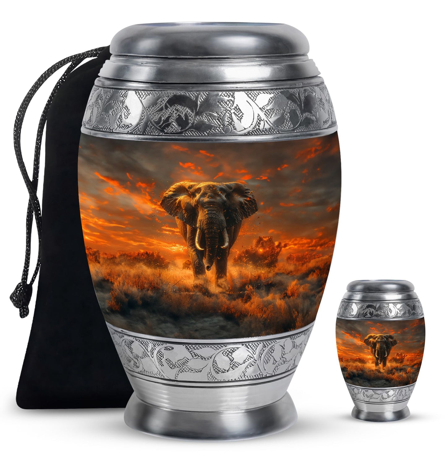 Elephant Theme Large Urn With 1 Keepsake Urn