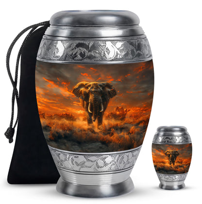 Elephant Theme Large Urn With 1 Keepsake Urn