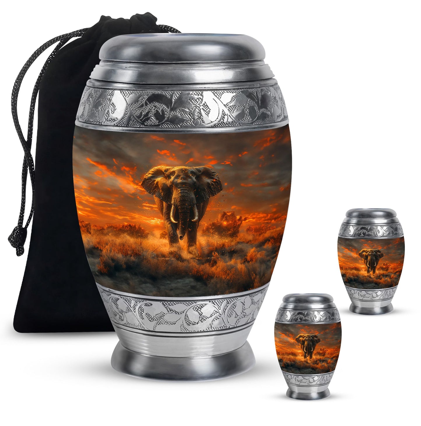 Elephant Theme Large Urn With 2 Keepsake Urn
