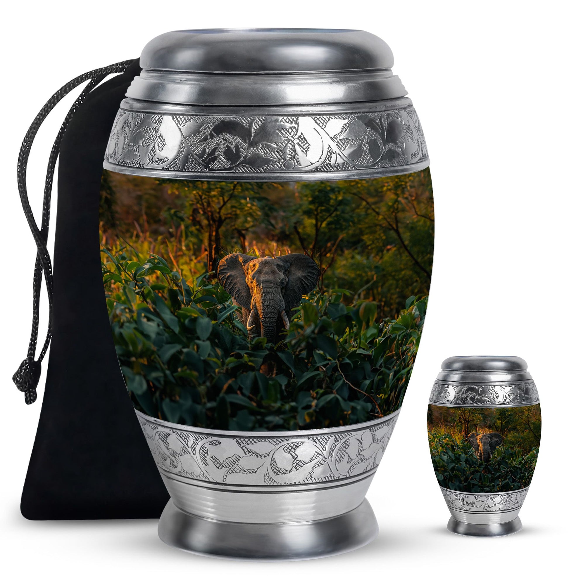 Elephant Theme Large Urn With 1 Keepsake Urn