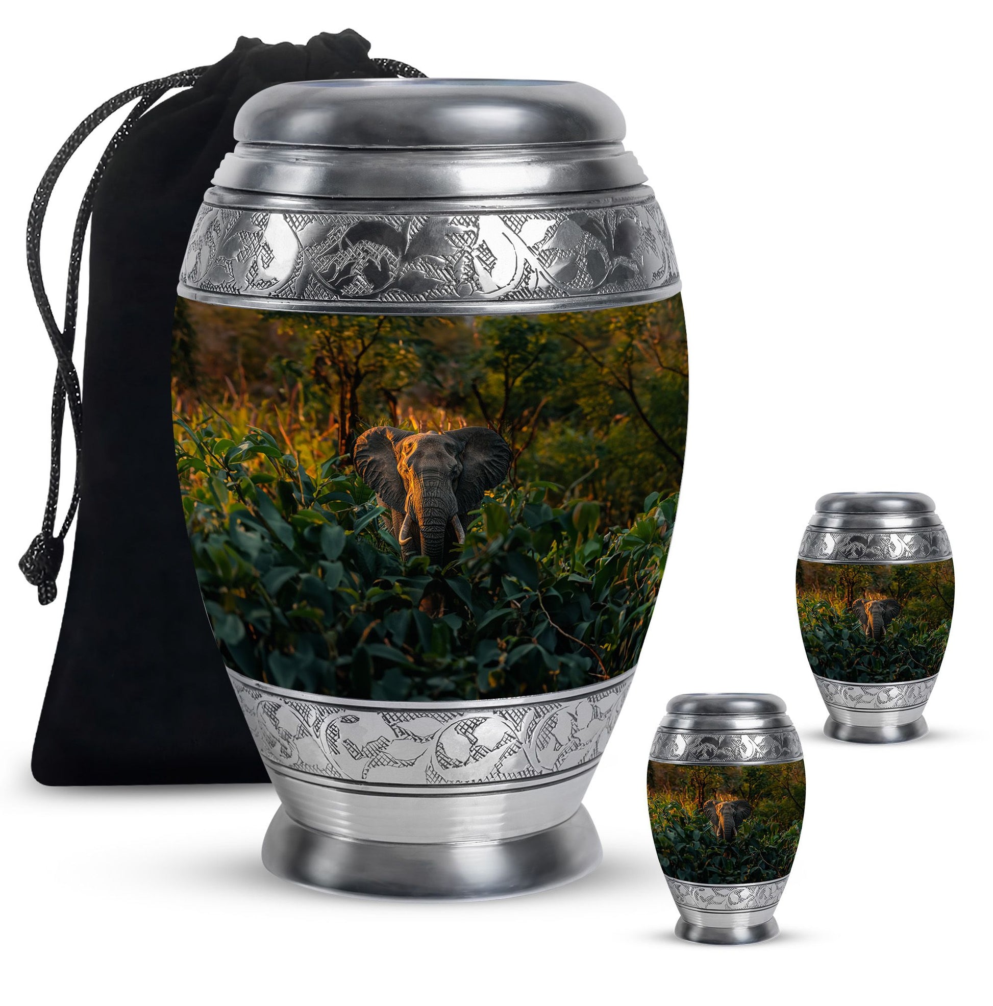 Elephant Theme Large Urn With 2 Keepsake Urn