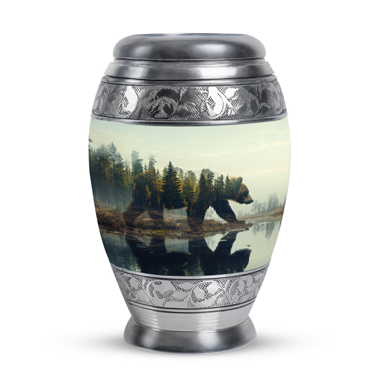 Bear Urn for Human Ashes, Bear Walking Through Forest By Water, Cremation Urn
