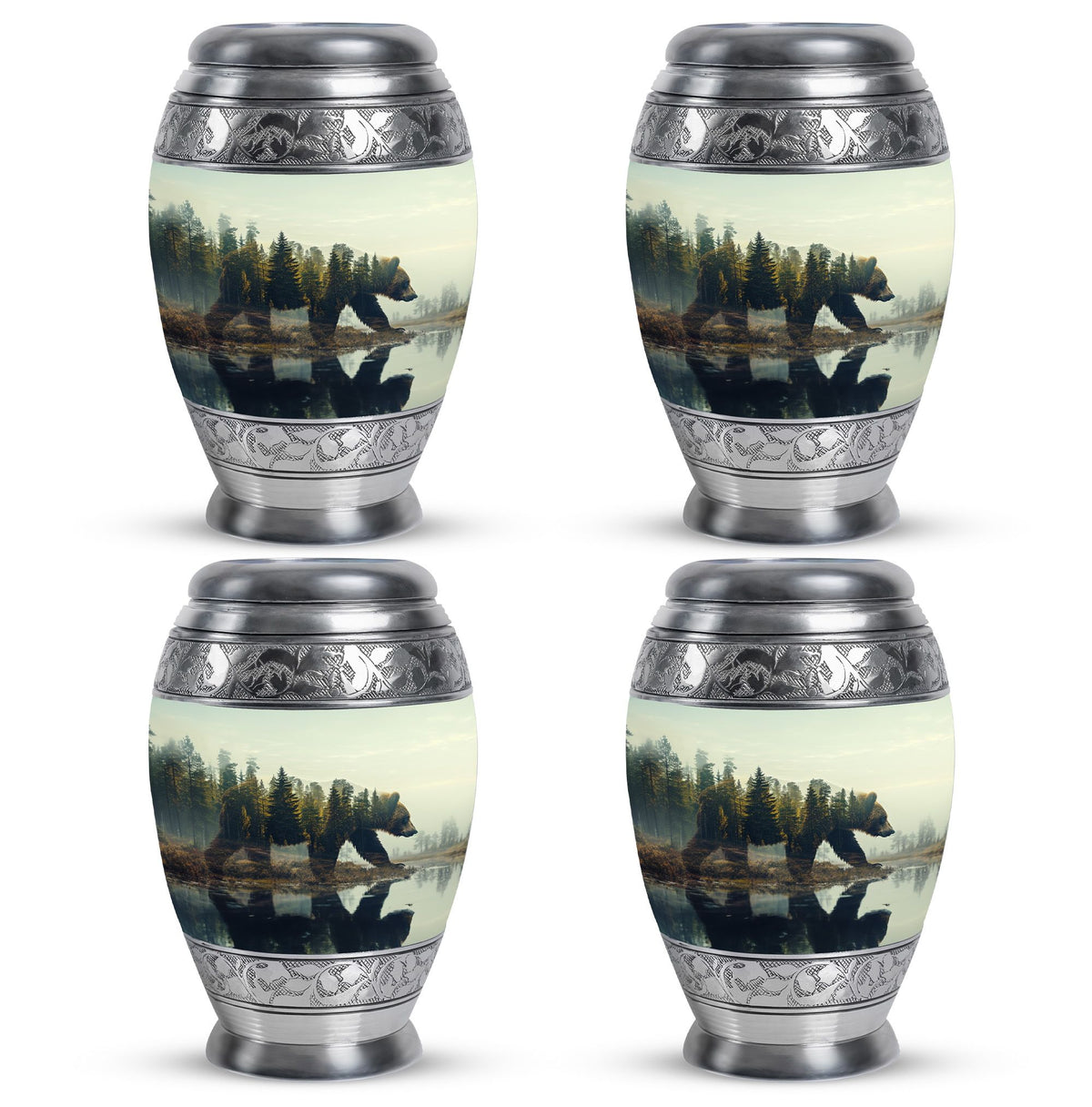 Bear Urn for Human Ashes, Bear Walking Through Forest By Water, Cremation Urn