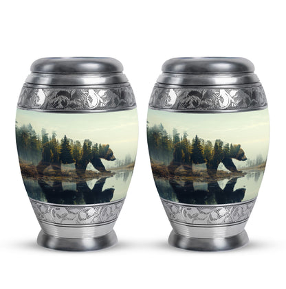 Bear Urn for Human Ashes, Bear Walking Through Forest By Water, Cremation Urn