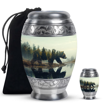 Bear Urn for Human Ashes, Bear Walking Through Forest By Water, Cremation Urn