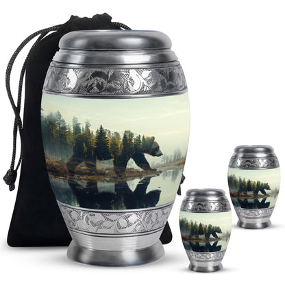 Bear Urn for Human Ashes, Bear Walking Through Forest By Water, Cremation Urn
