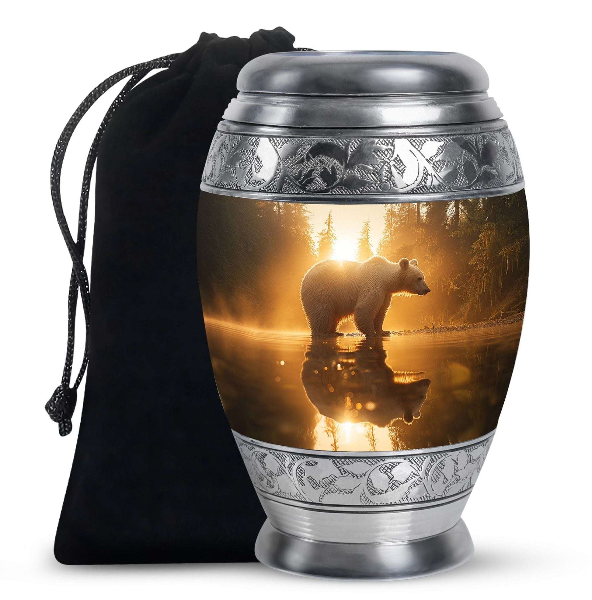 Bear Cremation Urn – Polar Bear Sunset Memorial Funeral Urn For Men